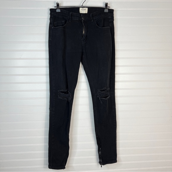 KDNK 11 4 14 11 Size 32 Jeans Black Distressed Men’s Pants - Picture 1 of 15